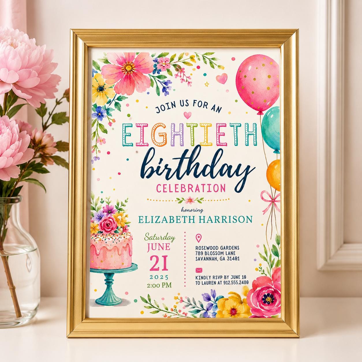 Editable Floral Birthday Invitation Canva Template, Purple Red Girls Teens Adult Cute Fun DIY Chic Party Invite, Printable Digital Download.