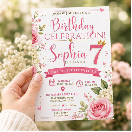 Editable Pink Bow Birthday Invitation Canva Template, Blush Luxury Bow Cute Fun DIY Chic Kids Teen Party Invite, Printable Digital Download.