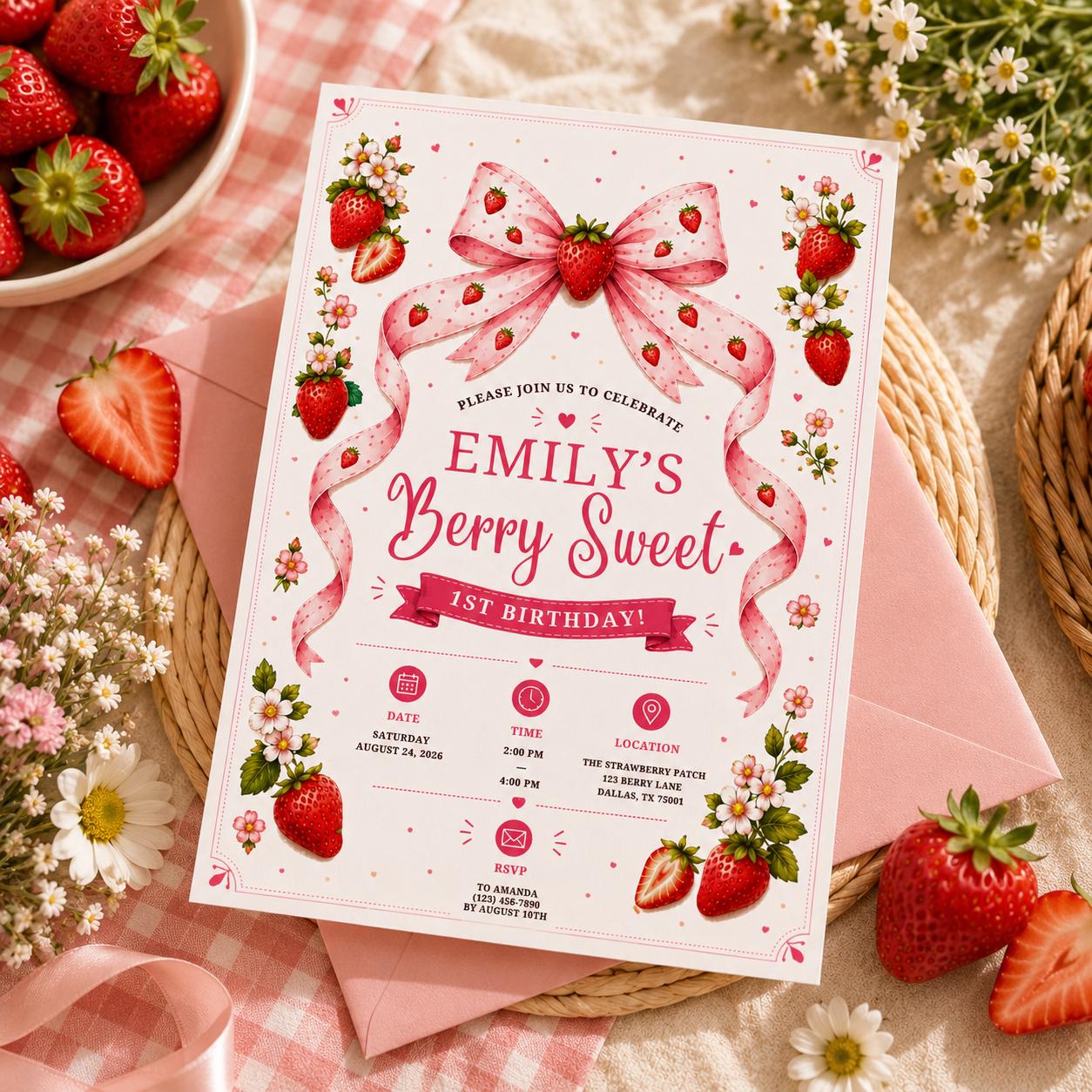 Editable Sweet Treats Birthday Invitation Canva Template, Pink Girls Kids Cute Modern Fun DIY Chic Party Invite, Printable Digital Download.