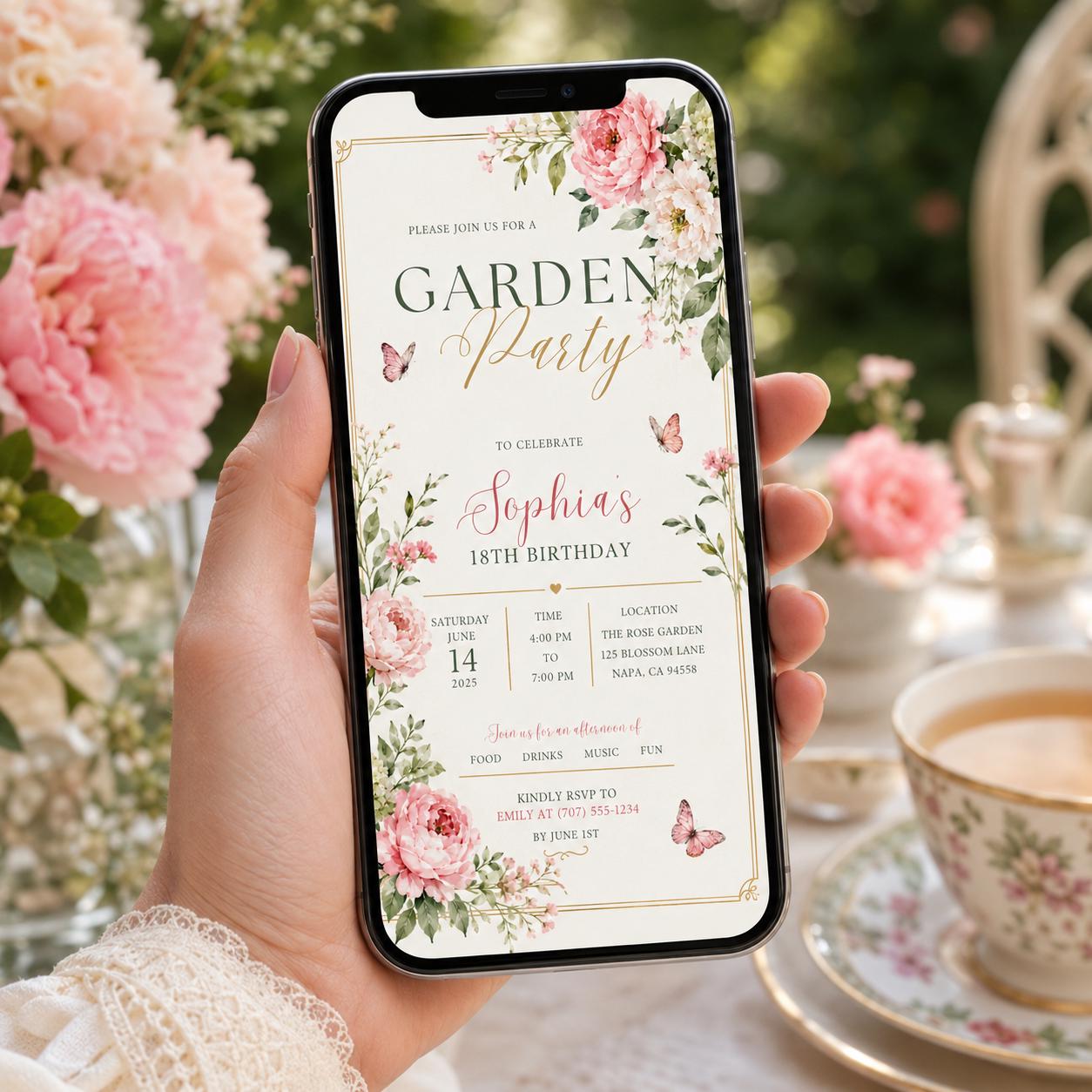 Editable Garden Birthday Invitation Canva Template, Floral Kids Teens Adult Cute Fun DIY Chic Teen Party Invite, Printable Digital Download.