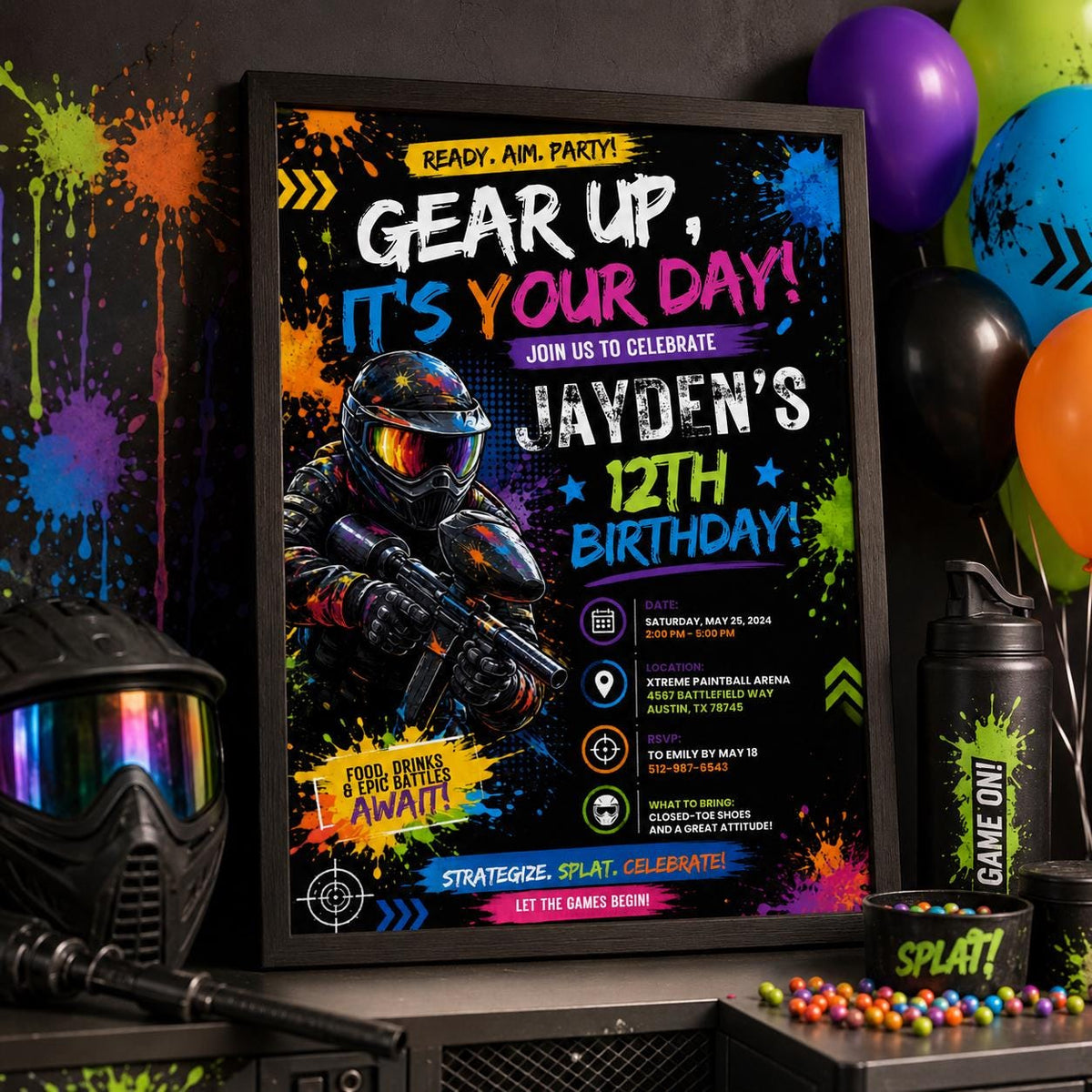 Editable Art Paint Birthday Invitation Canva Template, Boys Teens Cute Modern Fun Themed DIY Sweet Party Invite, Printable Digital Download.