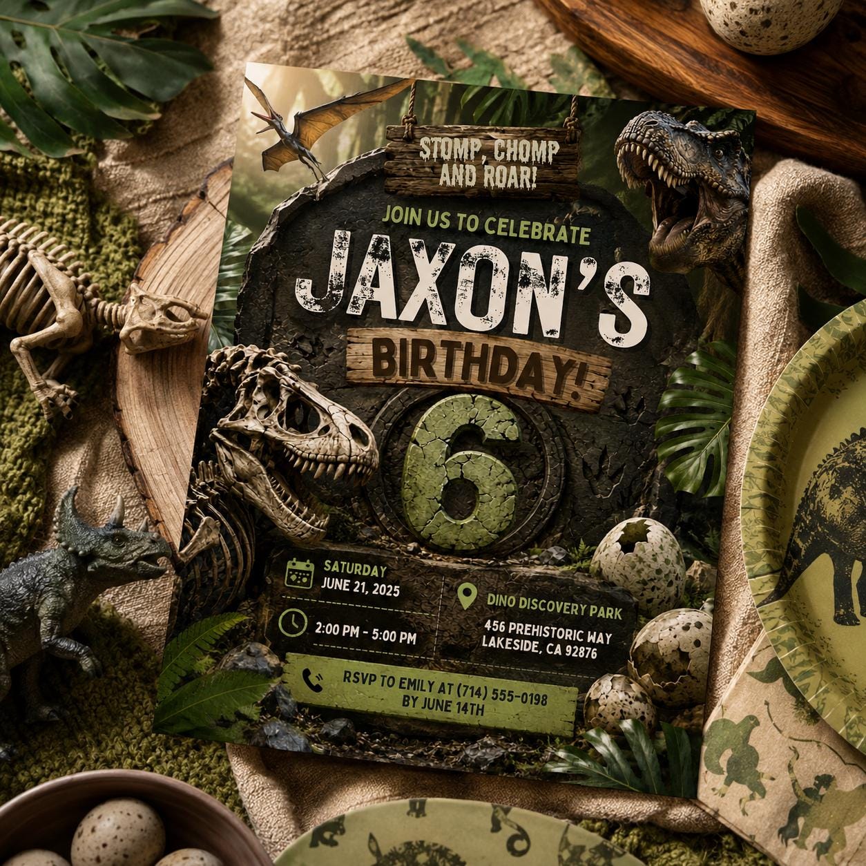 Editable Dinosaur Birthday Invitation Canva Template, Boys Dino Cute Modern Fun DIY Chic Kids Teen Party Invite, Printable Digital Download.