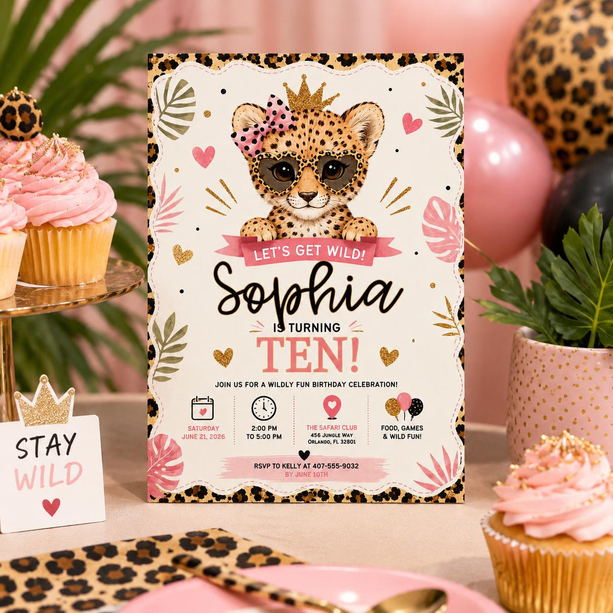 Editable Animal Birthday Invitation Canva Template, Girls Kids Cute Modern Fun DIY Sweet Chic Teen Party Invite, Printable Digital Download.