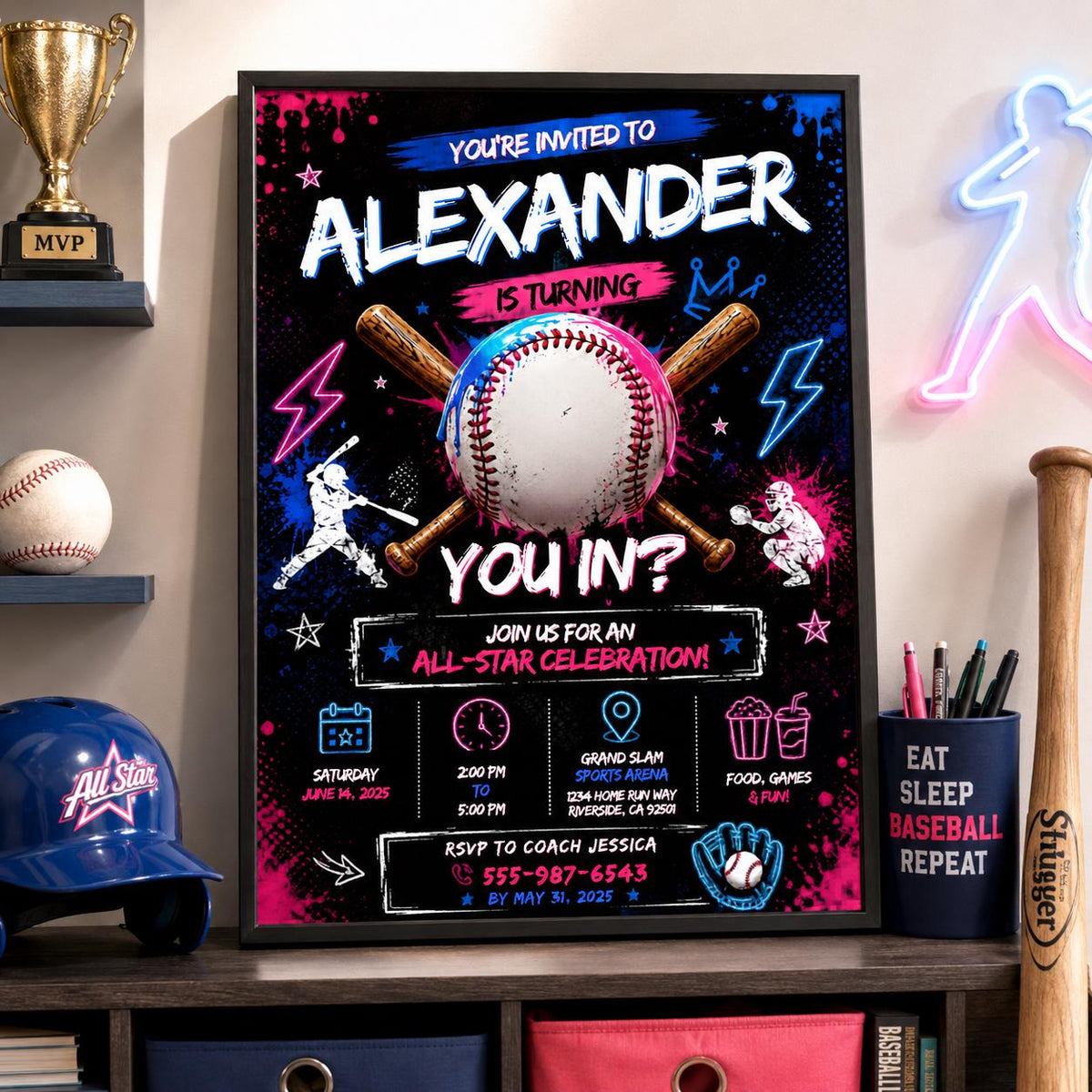 Editable Baseball Drip Birthday Invitation Canva Template, Cream Boys Kids Cute Fun DIY Sweet Chic Party Invite, Printable Digital Download.