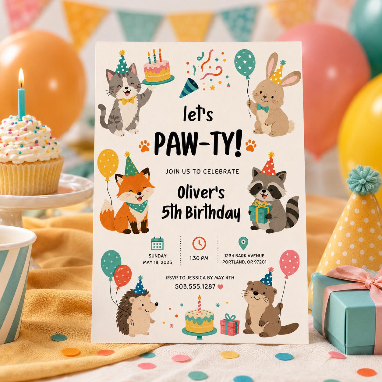 Editable Puppy Dog Birthday Invitation Canva Template, Cute Kids Any Age Puppy Modern Fun DIY Chic Party Invite, Printable Digital Download.