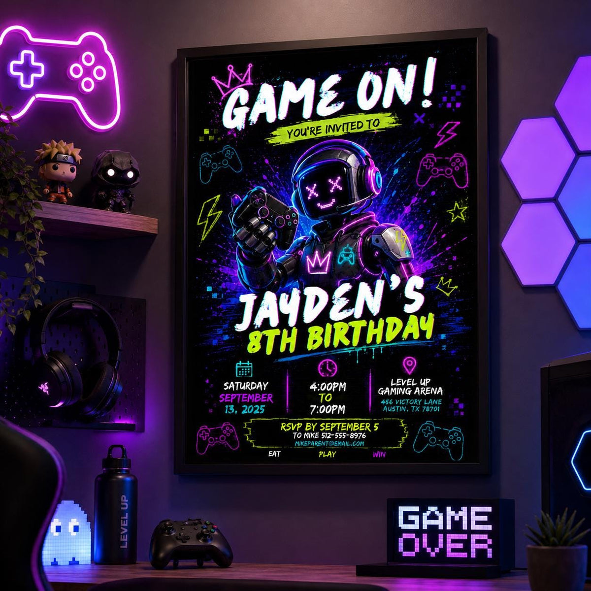 Editable Gamer Birthday Invitation Canva Template, Boys Kids Gamer Cute Modern Fun Themed DIY Chic Party Invite, Printable Digital Download.