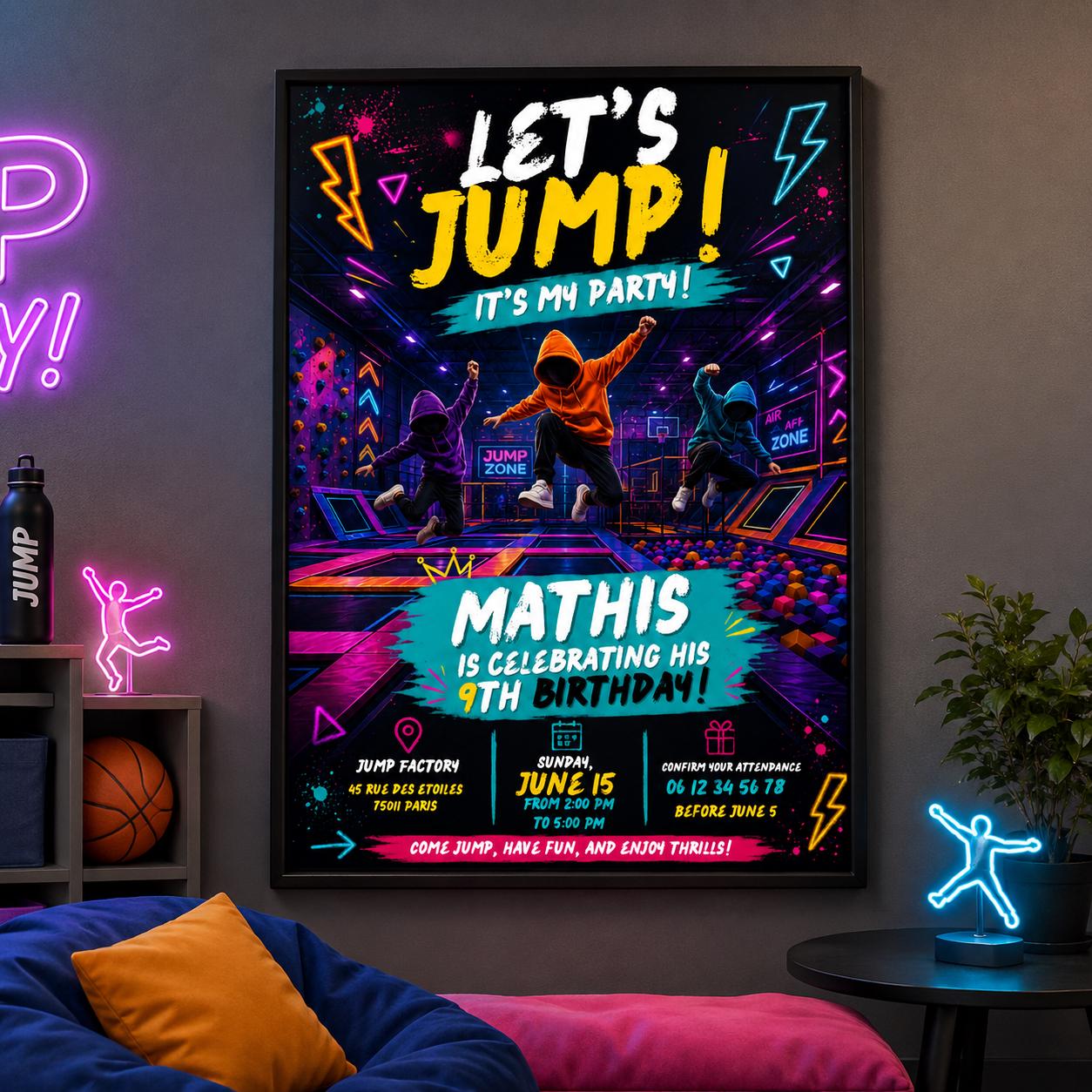 Editable Monster Birthday Invitation Canva Template, Neon Boys Kids Cute Modern Fun DIY Sweet Chic Party Invite, Printable Digital Download.