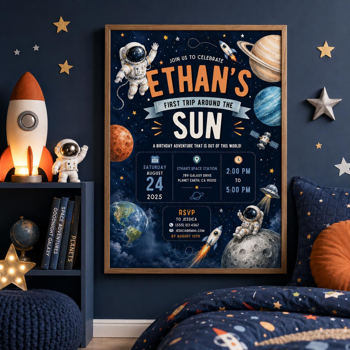 Editable Space Galaxy Birthday Invitation Canva Template, Space Cute Modern Fun DIY Chic Kids Teen Party Invite, Printable Digital Download.