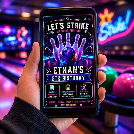 Editable Neon Glow Birthday Invitation Canva Template, Boys Neon Cute Fun DIY Sweet Chic Kids Teen Party Invite, Printable Digital Download.