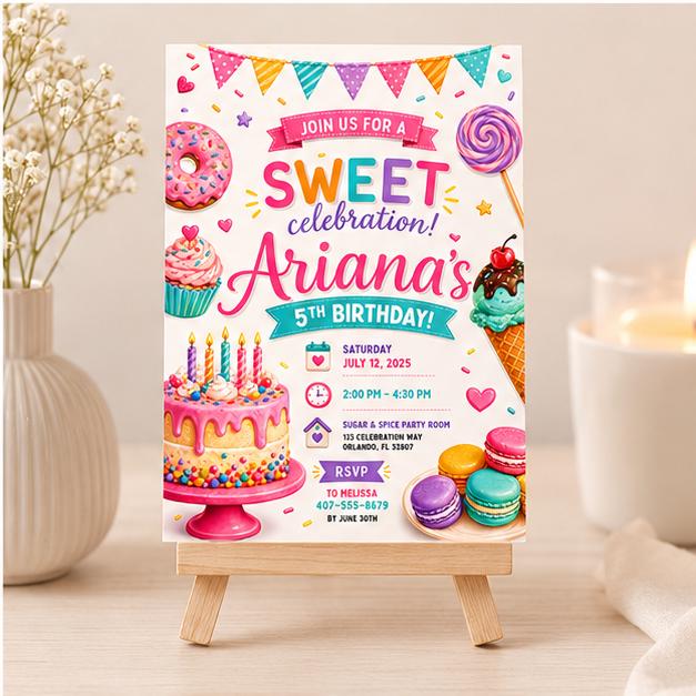 Editable Candy Birthday Invitation Canva Template, Cream Candy Cute Modern Fun DIY Sweet Chic Kids Party Invite, Printable Digital Download.