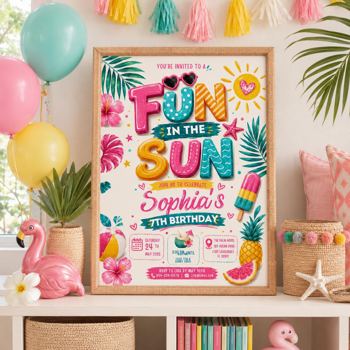 Editable Beach Birthday Invitation Canva Template, Kids Beach Cute Modern Fun Themed DIY Chic Teen Party Invite, Printable Digital Download.