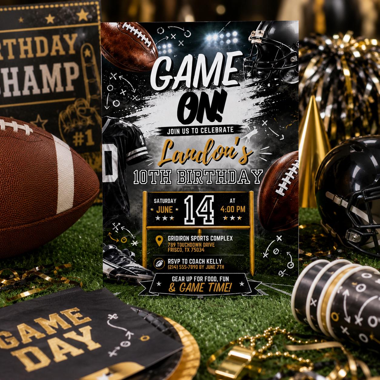 Editable Football Birthday Invitation Canva Template, Boys Kids Sport Cute Fun DIY Sweet Chic Teen Party Invite, Printable Digital Download.
