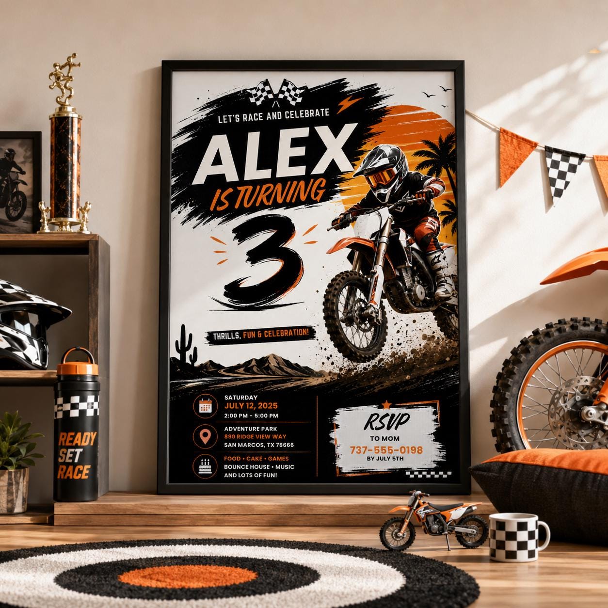 Editable Motocross Birthday Invitation Canva Template, Boys Kids Cute Modern Fun Themed Custom DIY Party Invite, Printable Digital Download.