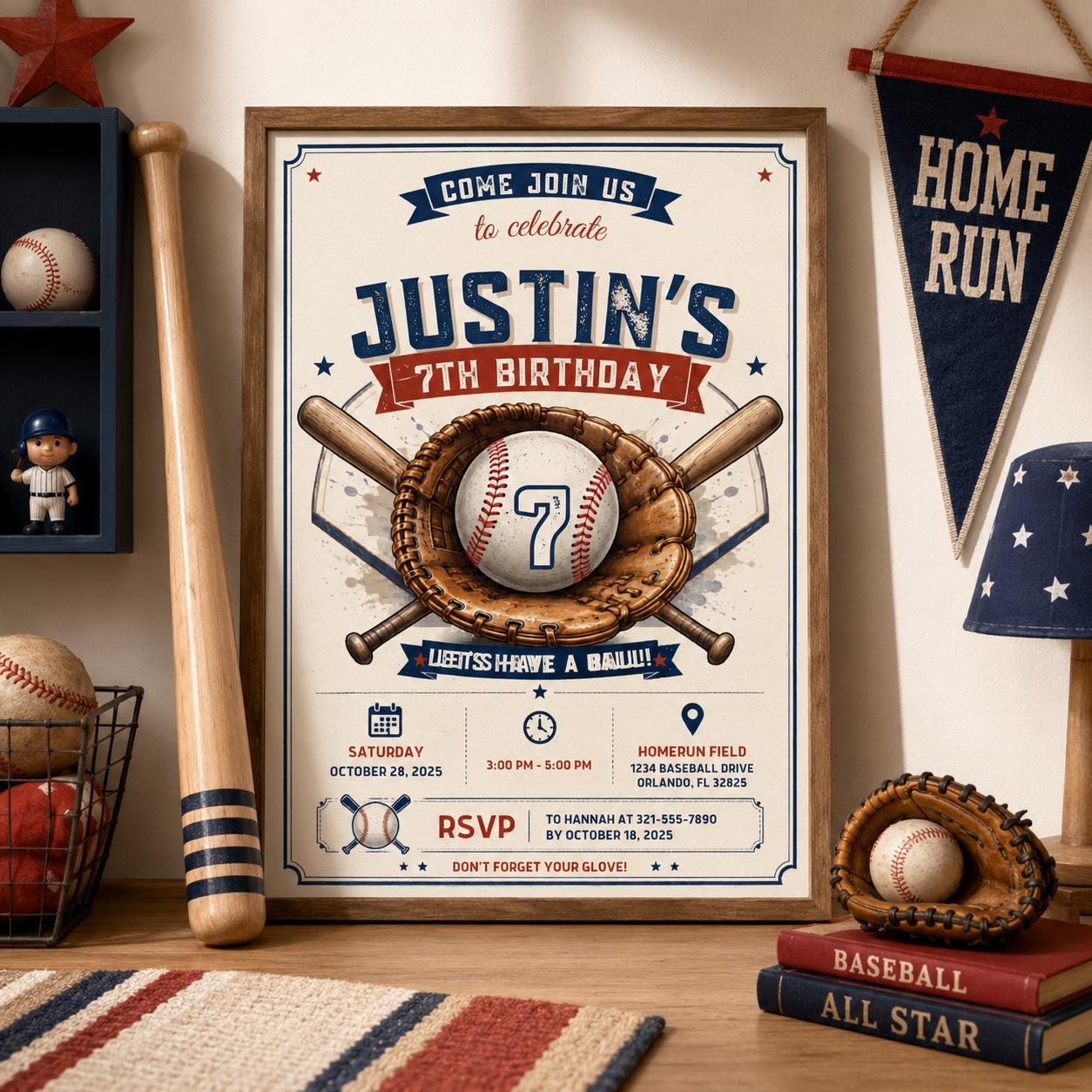 Editable Baseball Birthday Invitation Canva Template, Cream Boys Teens Cute Fun DIY Chic Kids Teen Party Invite, Printable Digital Download.