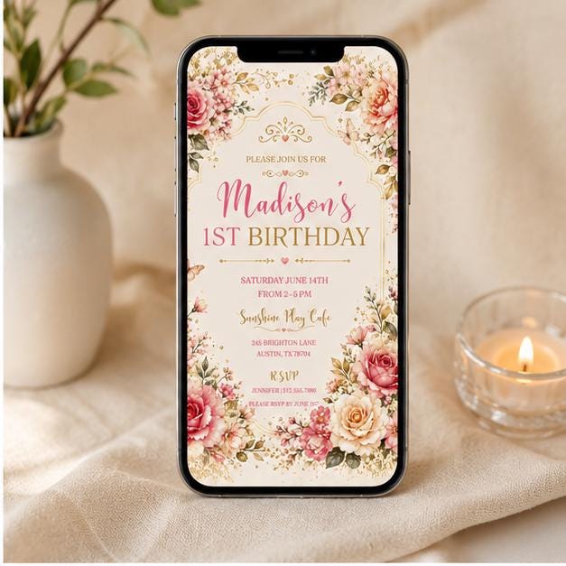 Editable Garden Birthday Invitation Canva Template, Floral Girls Kids Cute Fun DIY Sweet Chic Teen Party Invite, Printable Digital Download.