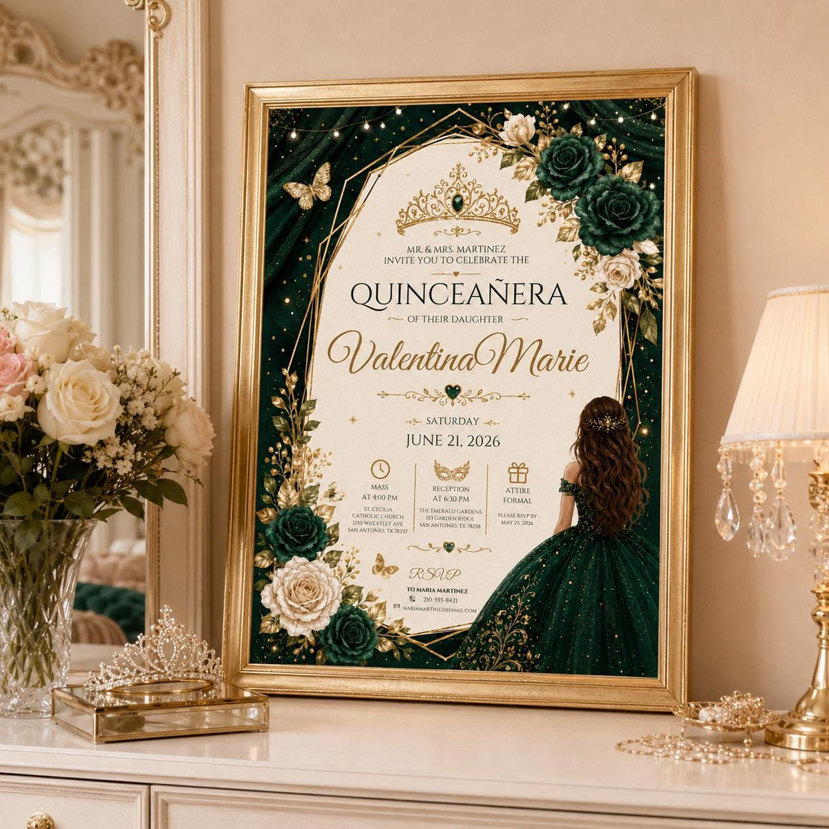 Editable Mis Red Quinceanera Invitation Canva Template, Pink Gold Black Blush Elegant Cute Fun DIY Party Invite, Printable Digital Download.