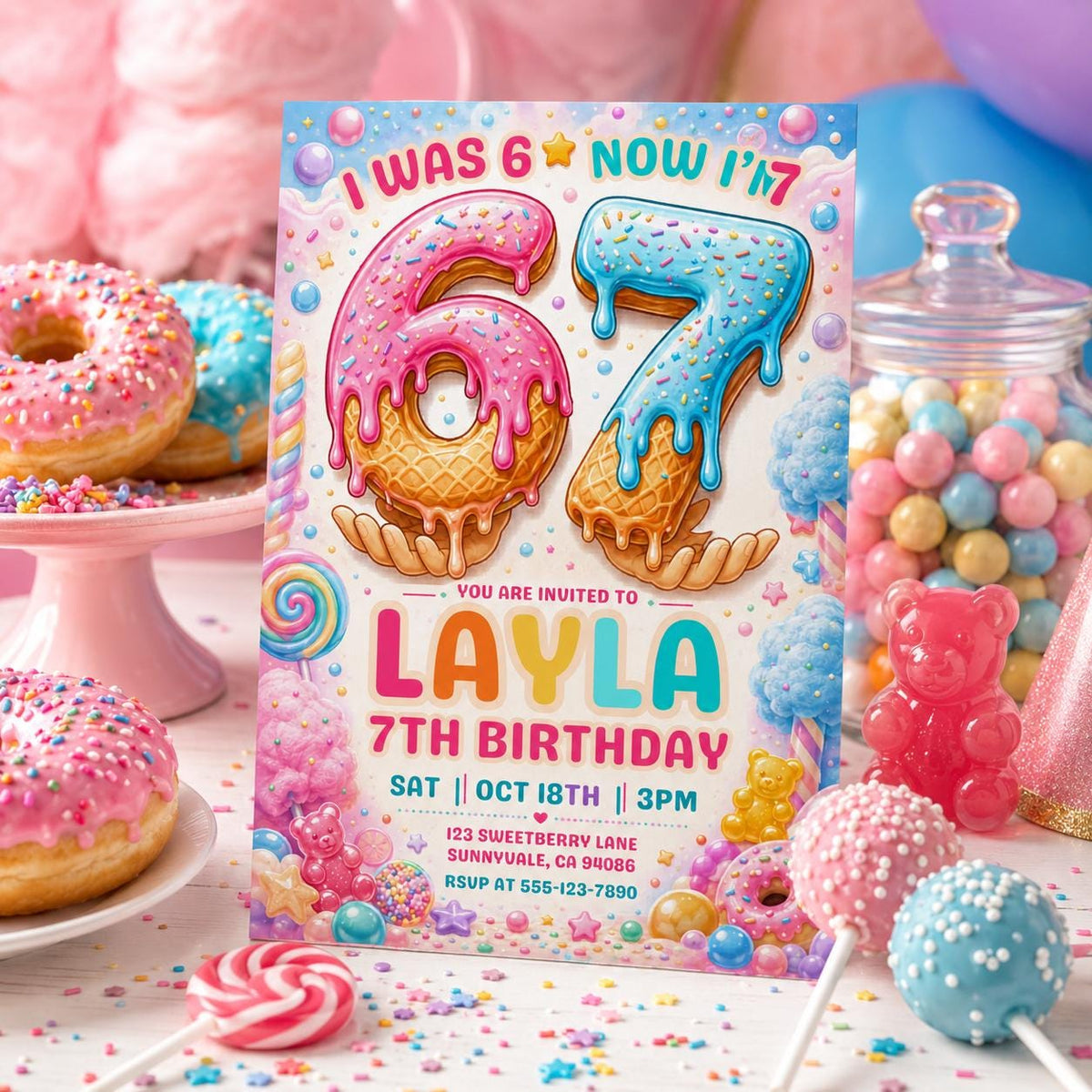 Editable Ice Cream Birthday Invitation Canva Template, Pink Kids Teens Sweet Modern Fun Themed DIY Party Invite, Printable Digital Download.