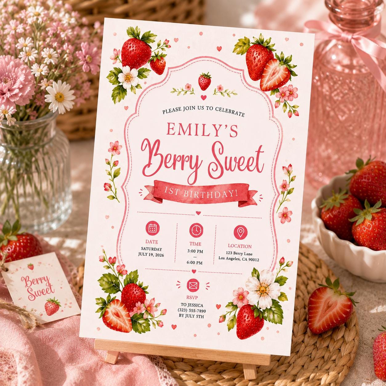 Editable Sweet Treats Birthday Invitation Canva Template, Pink Girls Kids Cute Modern Fun DIY Chic Party Invite, Printable Digital Download.