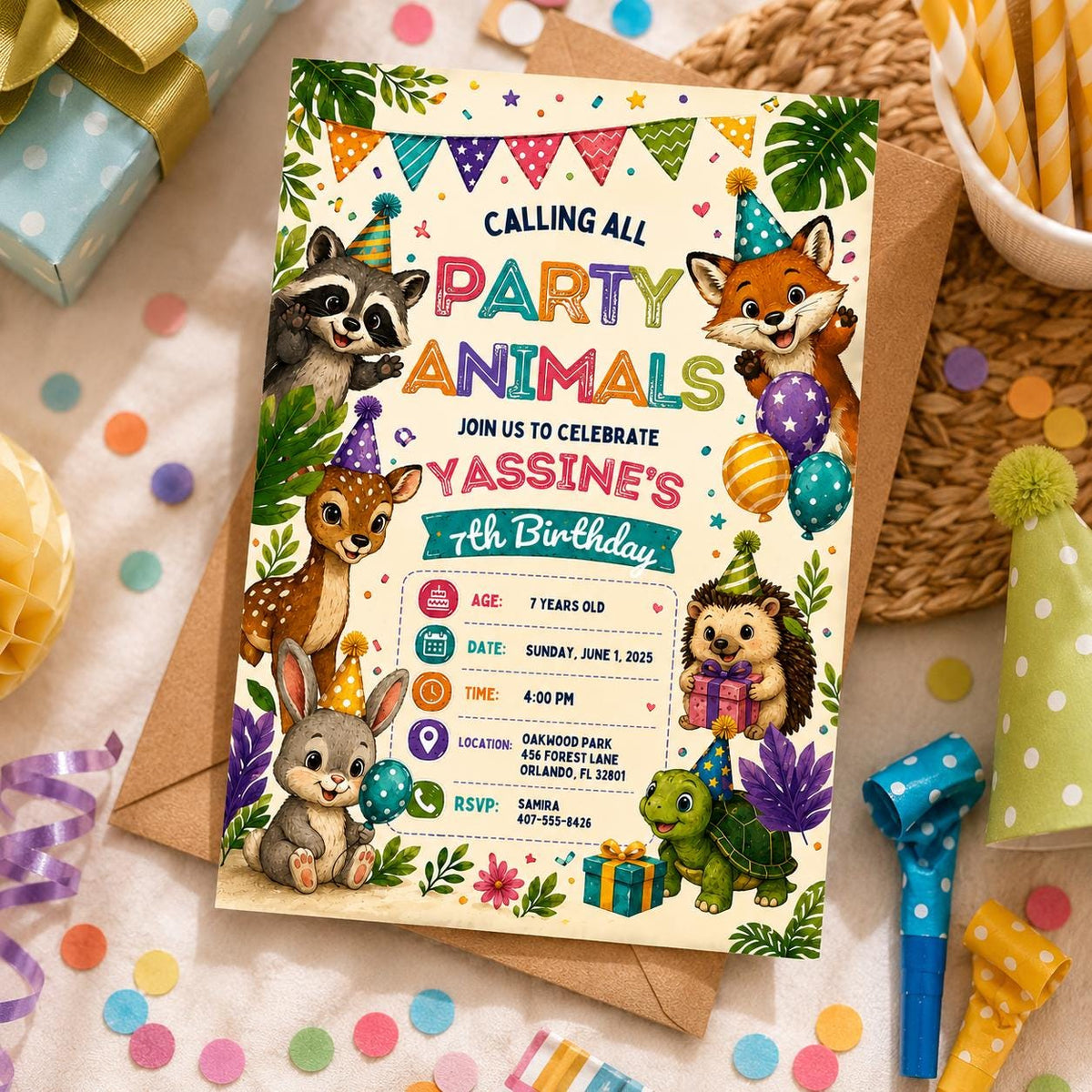 Editable Safari Jungle Birthday Invitation Canva Template, Neon Cute Kids Safari Fun DIY Chic Teen Party Invite, Printable Digital Download.