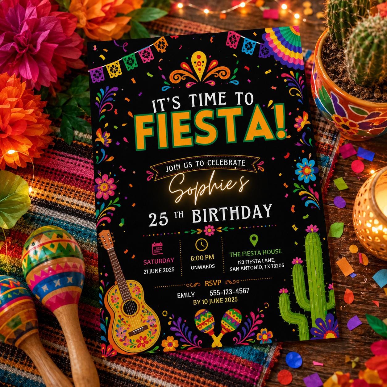 Editable Floral Birthday Invitation Canva Template, Black Floral Cute Fun DIY Sweet Chic Kids Teen Party Invite, Printable Digital Download.