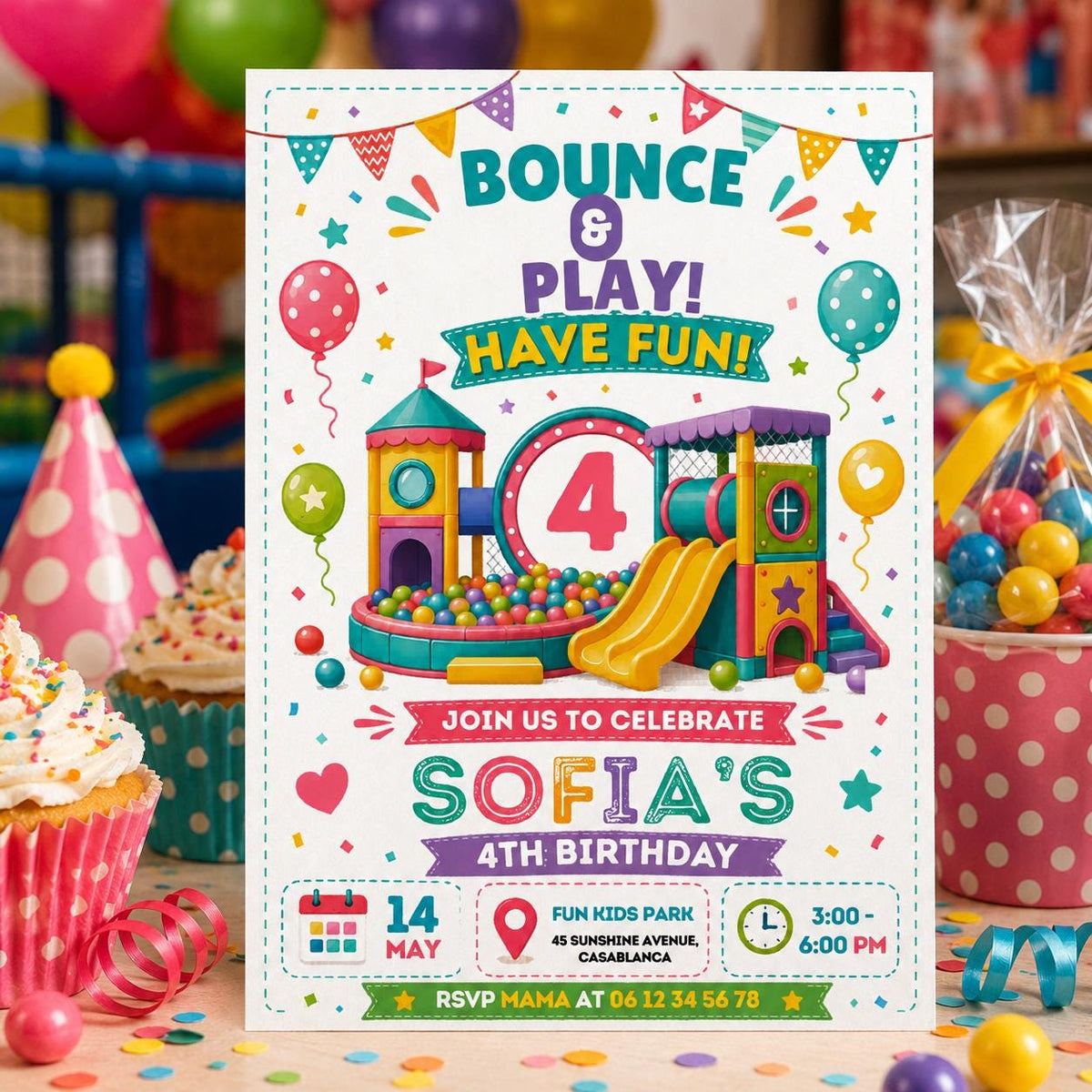 Editable Bounce House Birthday Invitation Canva Template, Boys Kids Teens Cute Modern Fun DIY Chic Party Invite, Printable Digital Download.