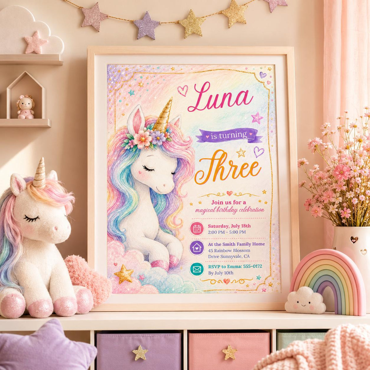 Editable Princess Birthday Invitation Canva Template, Pastel Girls Cute Modern Fun Themed DIY Chic Party Invite, Printable Digital Download.