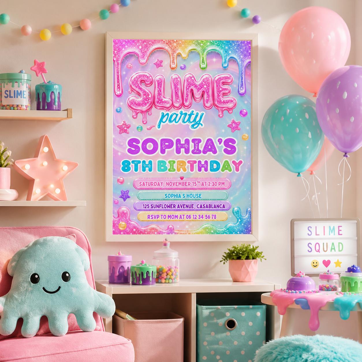 Editable Neon Glow Birthday Invitation Canva Template, Pink Girls Neon Cute Fun DIY Chic Kids Teen Party Invite, Printable Digital Download.