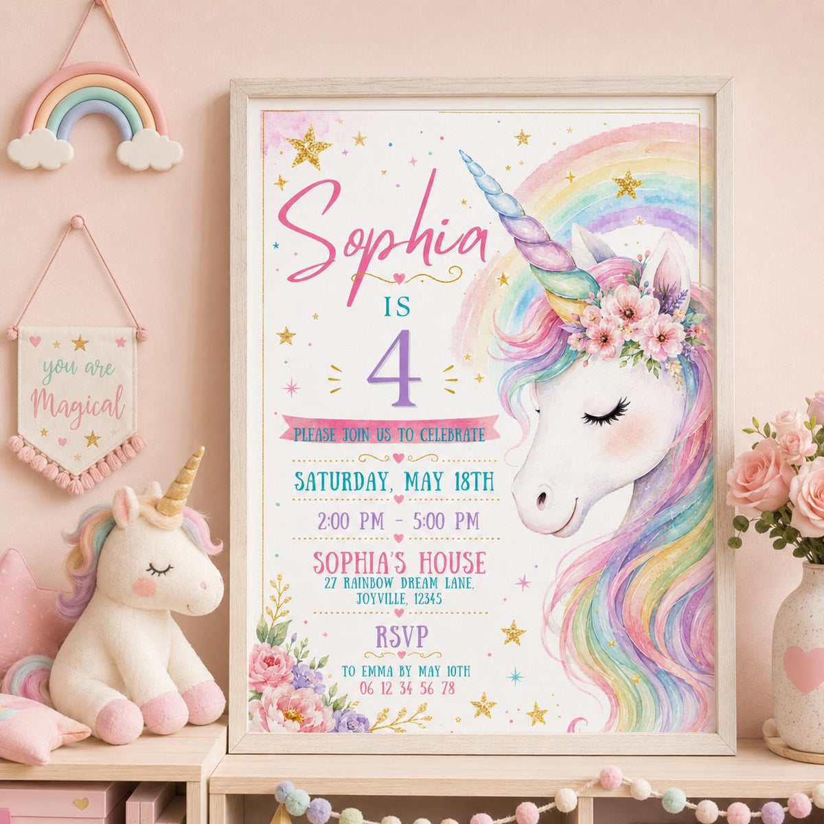 Editable Princess Birthday Invitation Canva Template, Pastel Girls Cute Modern Fun Themed DIY Chic Party Invite, Printable Digital Download.