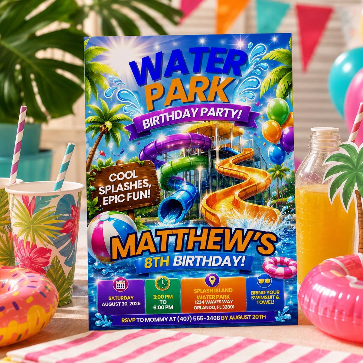 Editable Pool Birthday Invitation Canva Template, Pool Cute Modern Fun Themed Custom DIY Chic Kids Party Invite, Printable Digital Download.