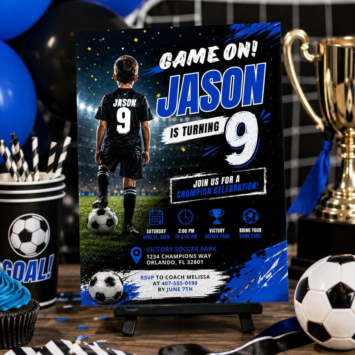 Editable Football Birthday Invitation Canva Template, Boys Kids Cute Fun DIY Sweet Chic Teen Tween Party Invite, Printable Digital Download.