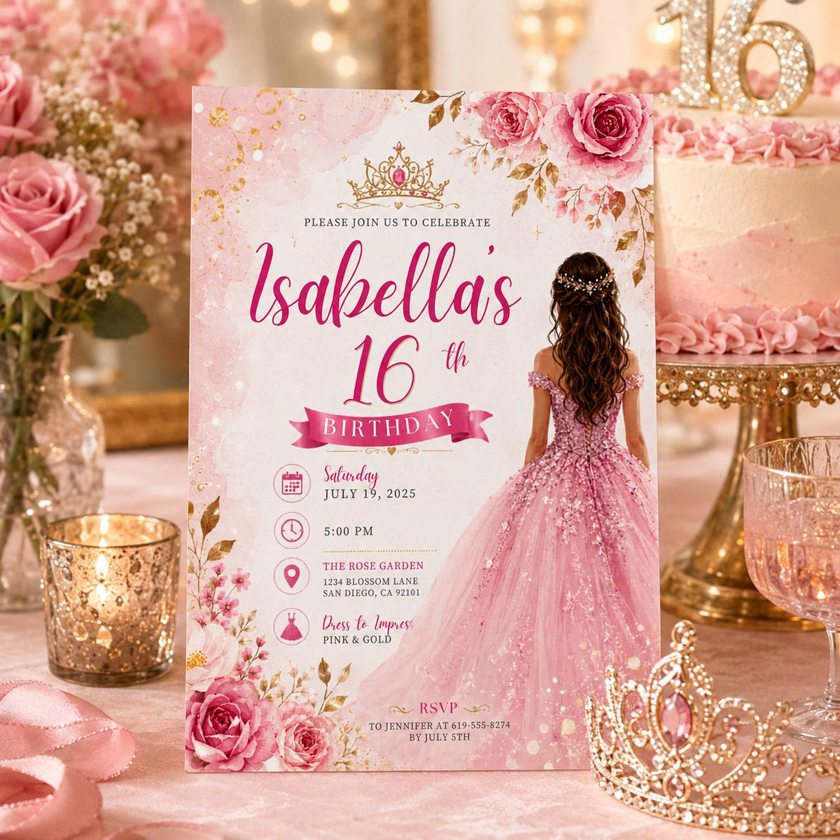 Editable Sweet Treats Birthday Invitation Canva Template, Pink Gold Luxury Sweet Cute Fun DIY Chic Party Invite, Printable Digital Download.