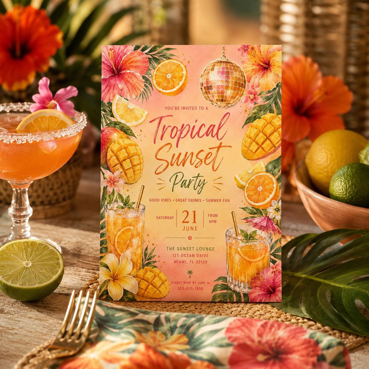 Editable Disco Party Invitation Canva Template, Pink Orange Yellow Girls Adult Cute Fun DIY Sweet Chic Kids Teen Printable Digital Download.