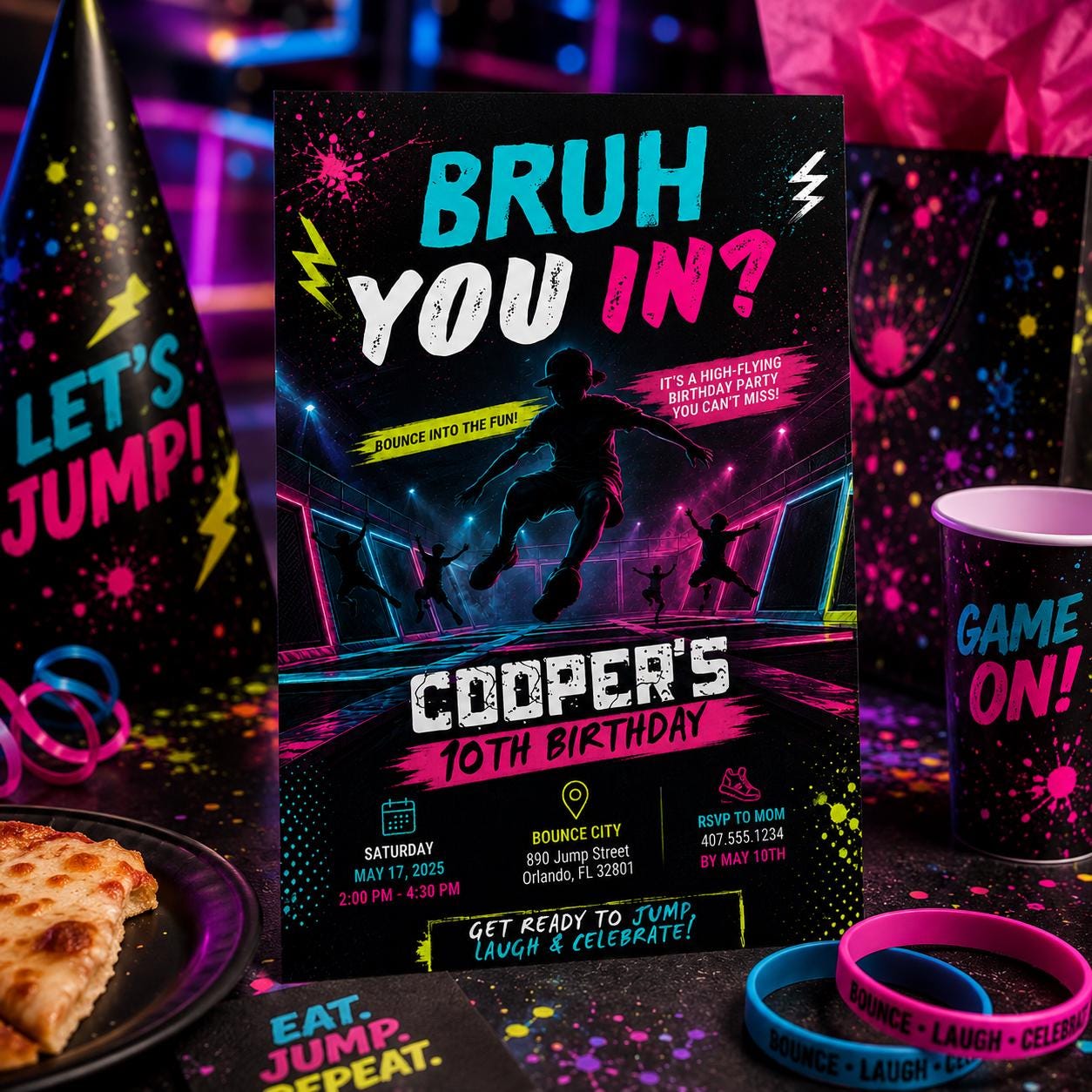 Editable Bruh You in Birthday Invitation Canva Template, Boys Kids Teens Cute Modern Fun DIY Sweet Party Invite, Printable Digital Download.