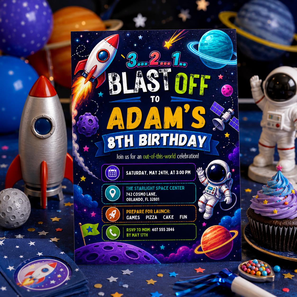 Editable Neon Glow Birthday Invitation Canva Template, Boys Neon Cute Fun DIY Sweet Chic Kids Teen Party Invite, Printable Digital Download.