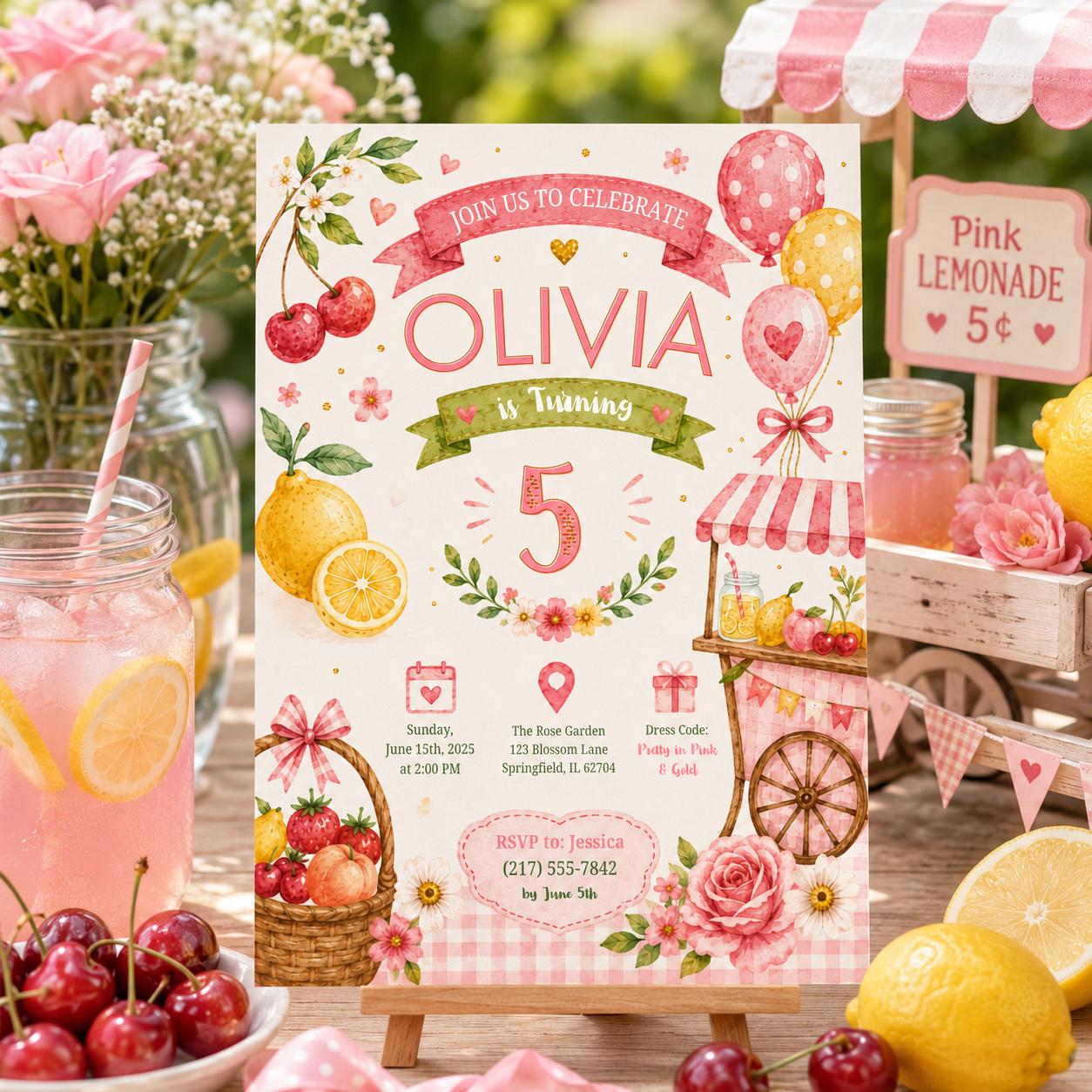 Editable Floral Birthday Invitation Canva Template, Pink Gold Luxury Girls Cute Fun DIY Sweet Chic Party Invite, Printable Digital Download.