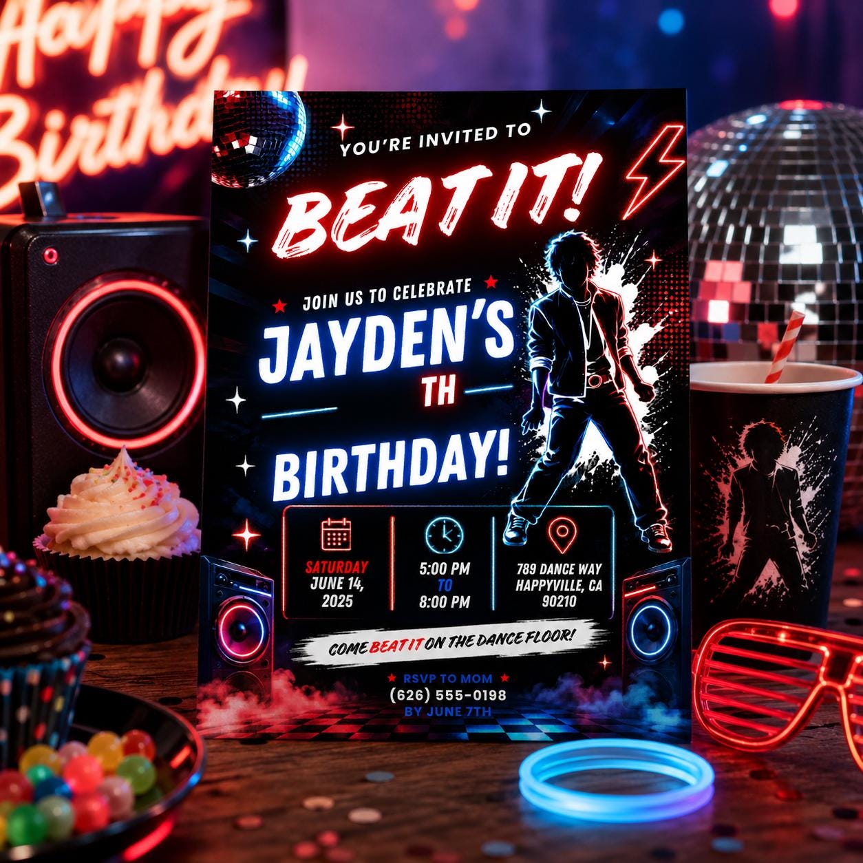 Editable Pop Star Birthday Invitation Canva Template, Cute Modern Fun Themed Custom DIY Sweet Chic Party Invite, Printable Digital Download.