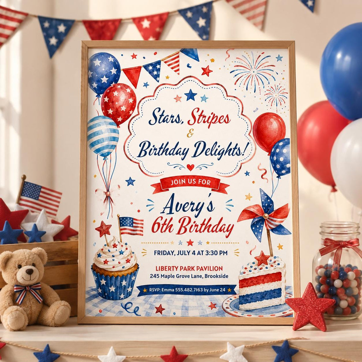 Editable Pool Birthday Invitation Canva Template, Blue White Red Kids Pool Cute Fun DIY Sweet Chic Party Invite, Printable Digital Download.