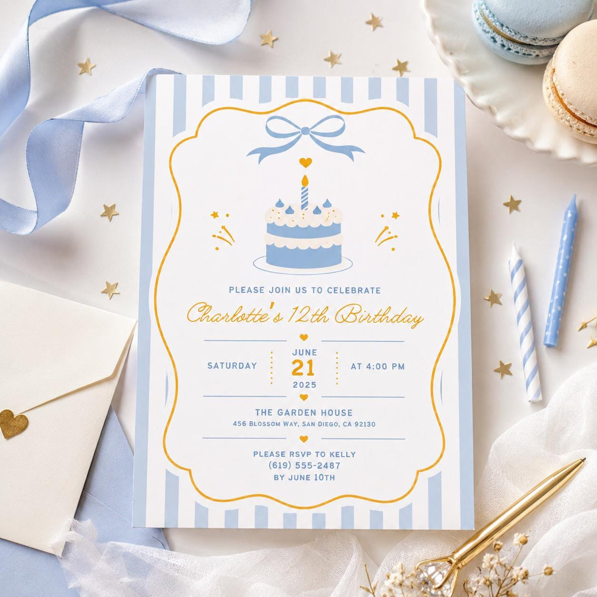 Editable Cake Birthday Invitation Canva Template, Pink Red Retro Girls Cake Cute Fun DIY Chic Kids Party Invite, Printable Digital Download.