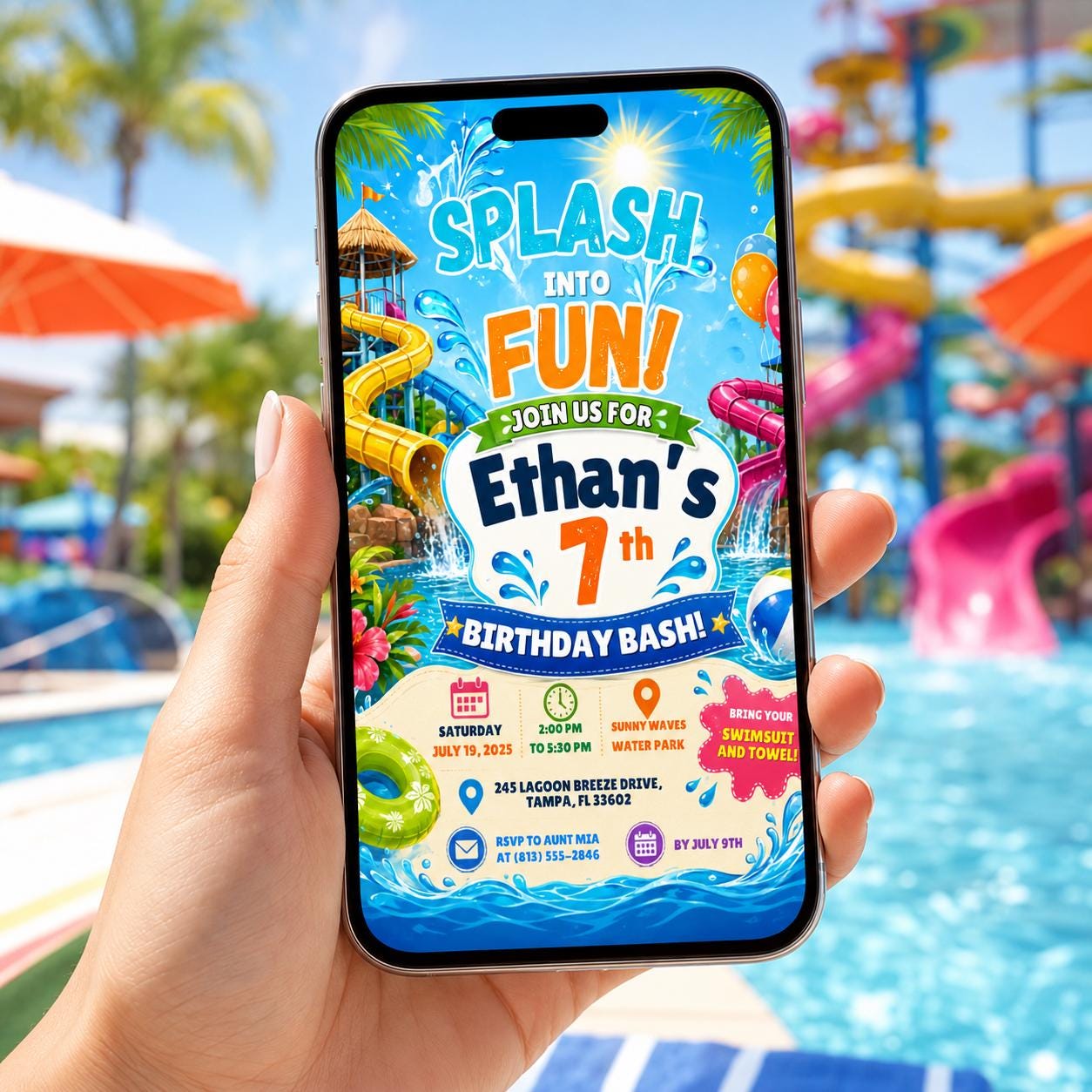 Editable Pool Birthday Invitation Canva Template, Pool Cute Modern Fun Themed Custom DIY Chic Kids Party Invite, Printable Digital Download.