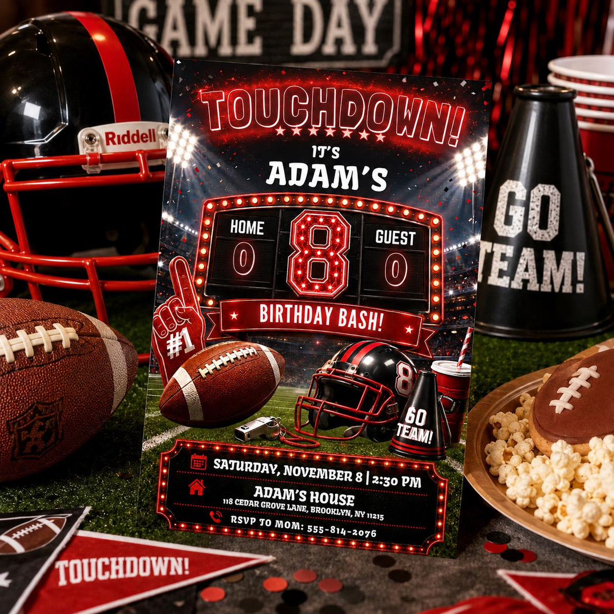 Editable Football Birthday Invitation Canva Template, Boys Sport Cute Fun DIY Sweet Chic Kids Teen Party Invite, Printable Digital Download.