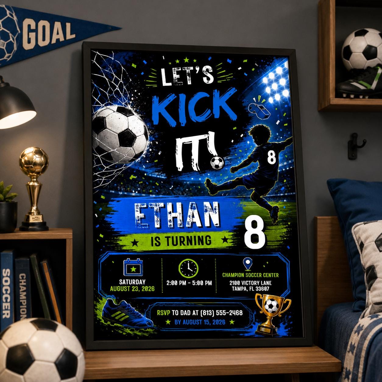 Editable Football Birthday Invitation Canva Template, Boys Kids Cute Fun DIY Sweet Chic Teen Tween Party Invite, Printable Digital Download.