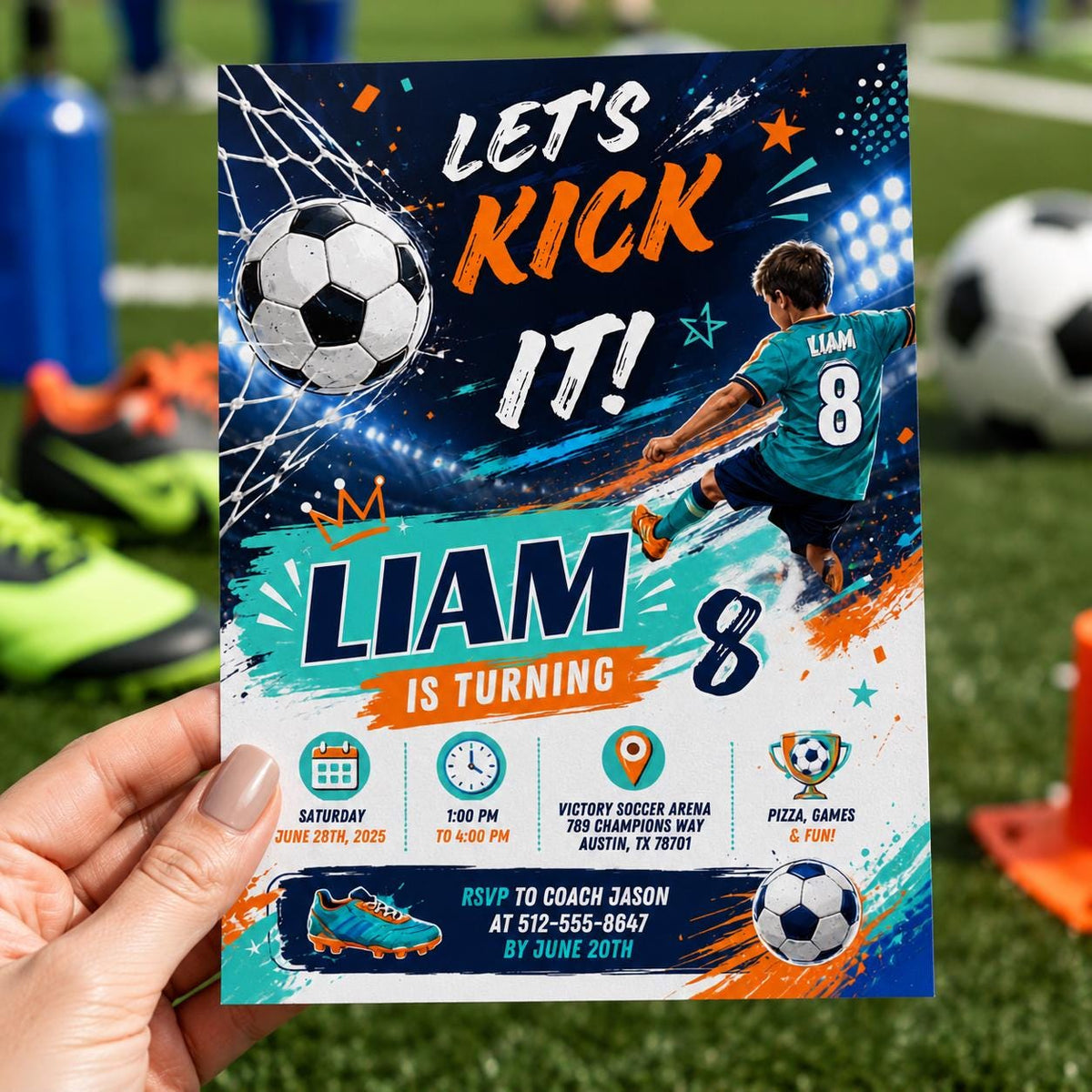 Editable Football Birthday Invitation Canva Template, Boys Kids Sport Cute Fun DIY Sweet Chic Teen Party Invite, Printable Digital Download.