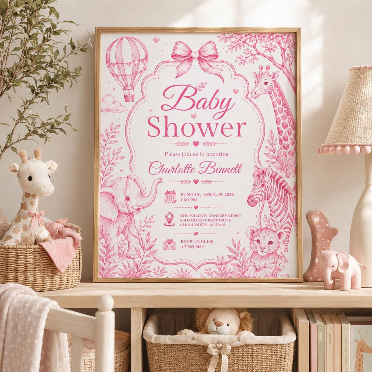 Editable Safari Jungle Baby Shower Invitation Canva Template, Blue Luxury Kids Safari Cute Fun DIY Party Invite, Printable Digital Download.