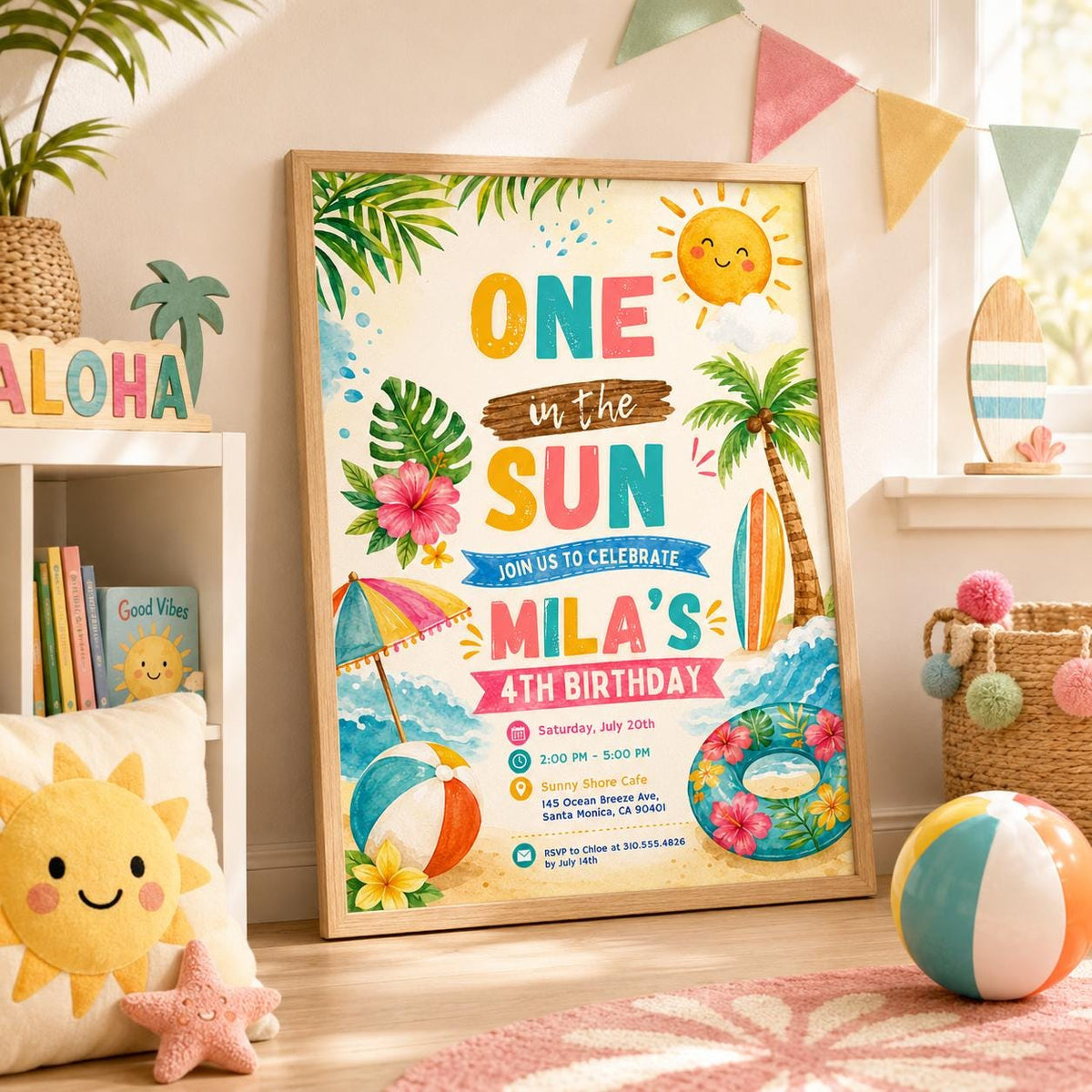Editable Beach Birthday Invitation Canva Template, Boys Kids Teens Pool Cute Modern Fun Themed DIY Party Invite, Printable Digital Download.