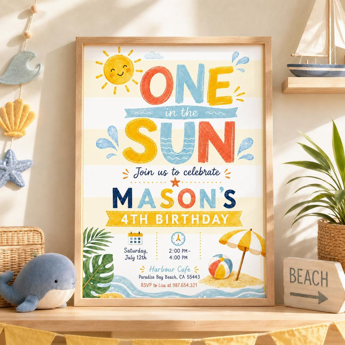 Editable Beach Birthday Invitation Canva Template, Boys Kids Teens Pool Cute Modern Fun Themed DIY Party Invite, Printable Digital Download.