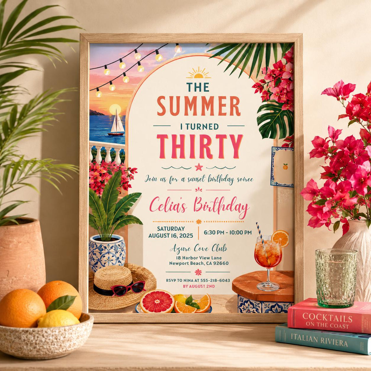 Editable Coastal Birthday Invitation Canva Template, Blue Girls Teens Beach Cute Fun DIY Chic Kids Party Invite, Printable Digital Download.