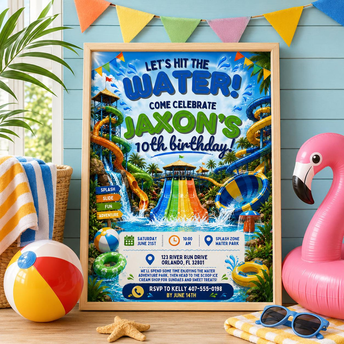 Editable Pool Birthday Invitation Canva Template, Pool Cute Modern Fun Themed Custom DIY Chic Kids Party Invite, Printable Digital Download.