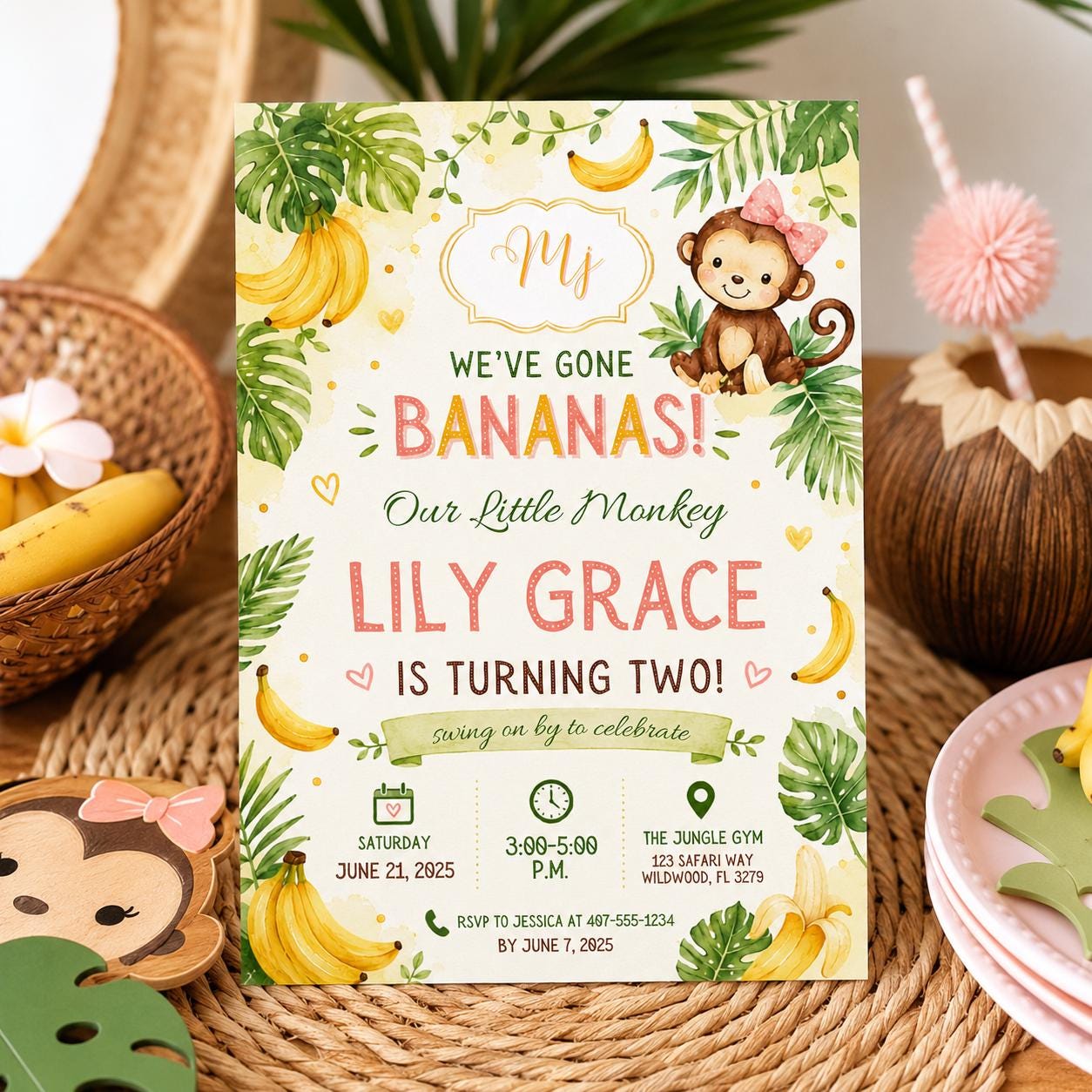 Editable Jungle Safari Birthday Invitation Canva Template, Cute Kids Fun DIY Sweet Chic Teen Tween Party Invite, Printable Digital Download.