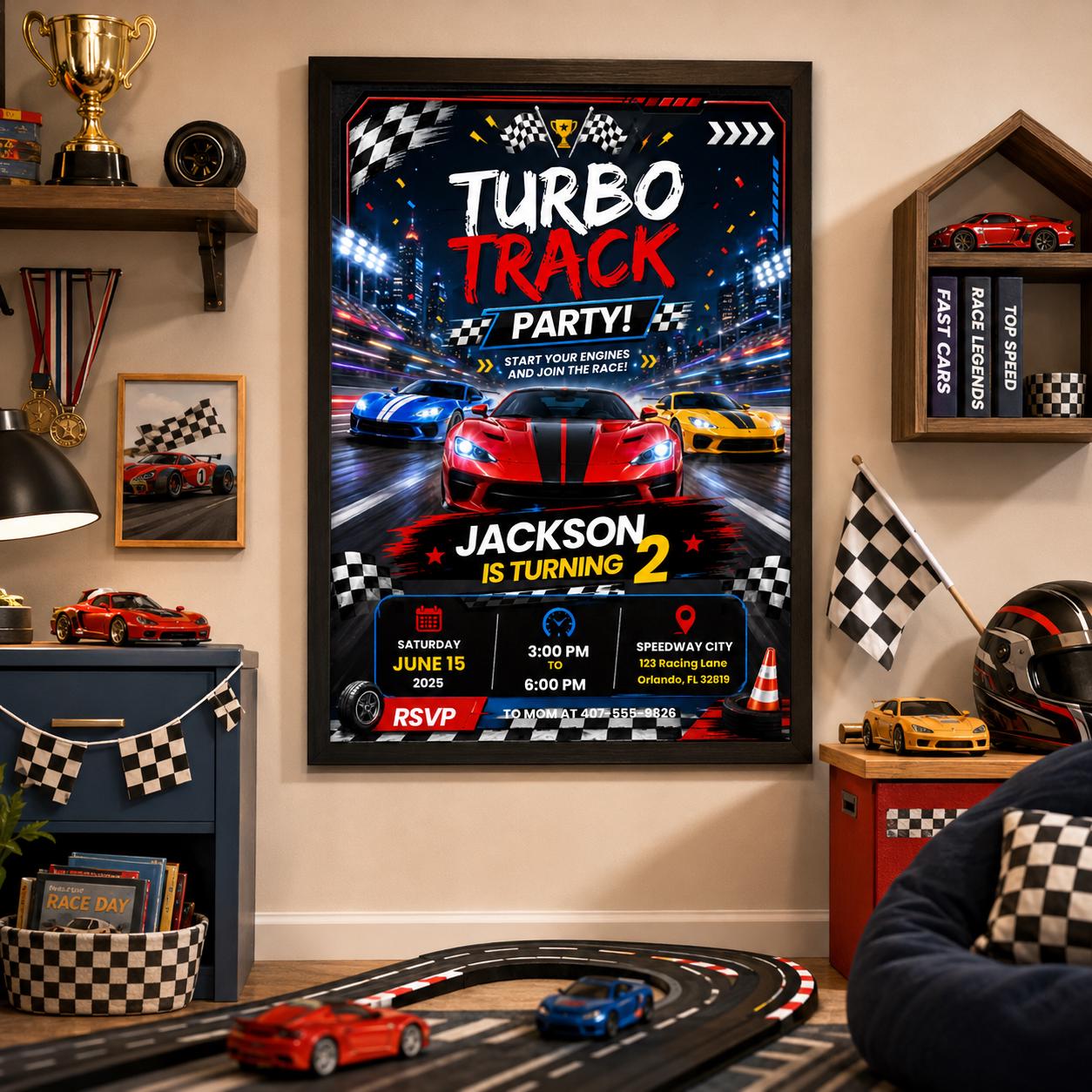 Editable Race Car Birthday Invitation Canva Template, Boys Kids Cute Fun DIY Sweet Chic Teen Tween Party Invite, Printable Digital Download.