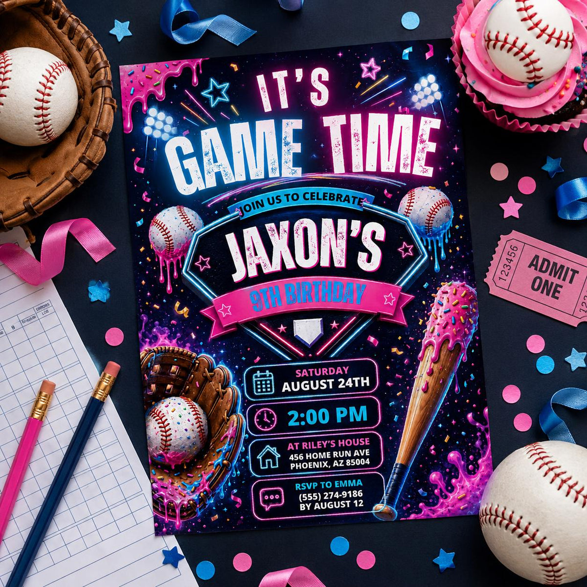 Editable Baseball Drip Birthday Invitation Canva Template, Cream Boys Teens Cute Fun DIY Chic Kids Party Invite, Printable Digital Download.
